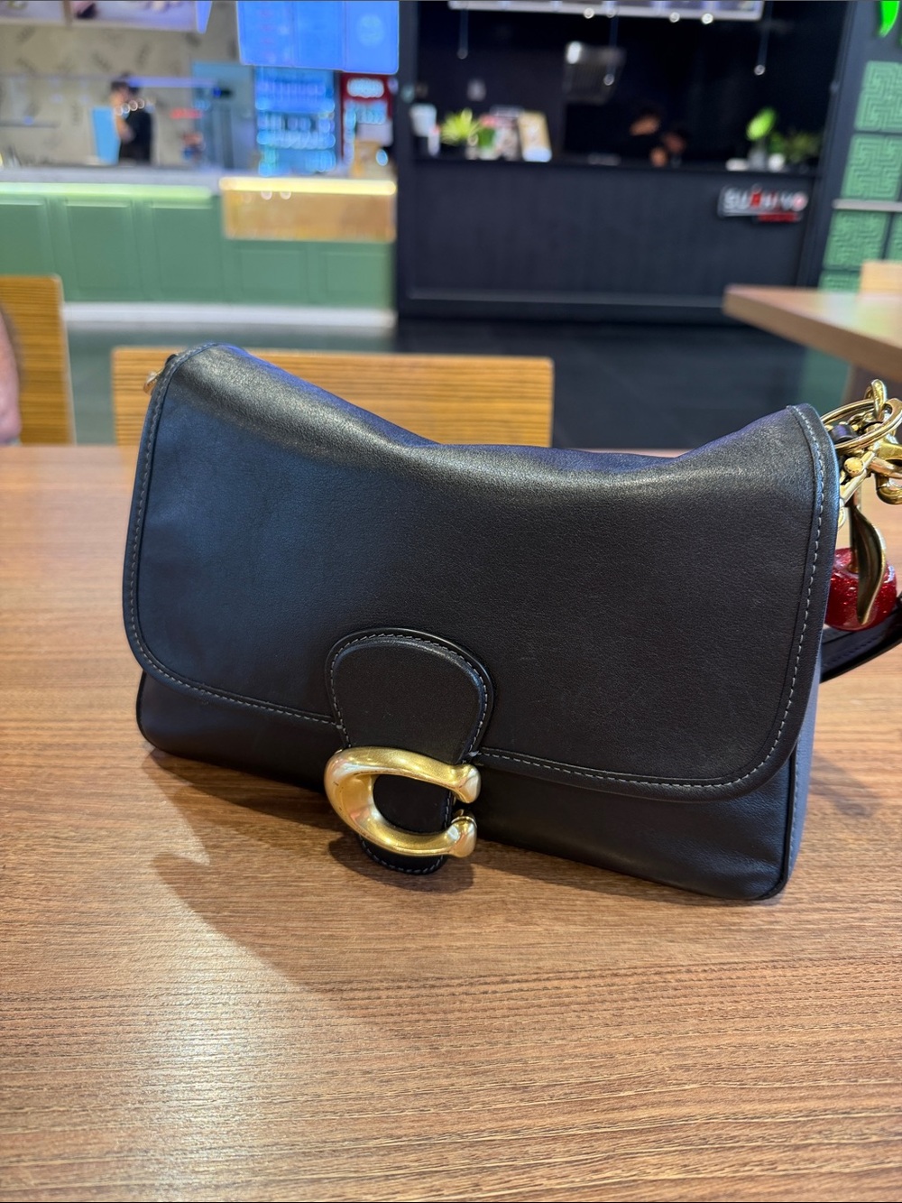 Coach Tabby SB Black Leather Shoulder Bag with Gold Hardware